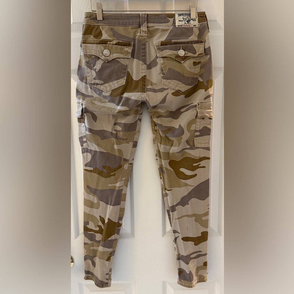 True Religion Camouflage Camo Stretch Jeans Size 28 Khaki Beige Cargo
